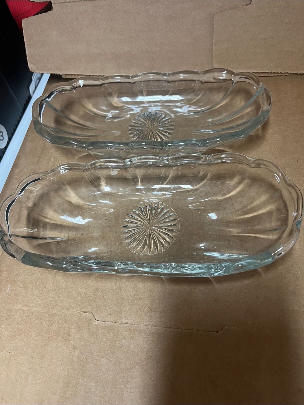 Clear Glass Decorative Serving Tray - Set of 2 Banana Spits